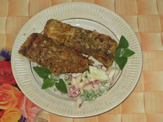 Fried bream, coated with oats