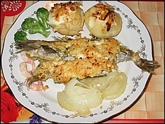Haddock baked in the oven.