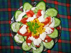 Cucumber, tomato, corn salad